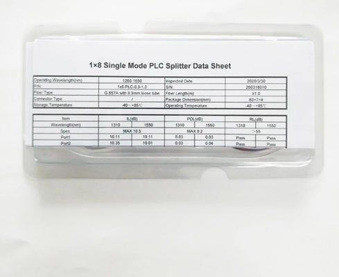 1M/1.5M G657A ファイバー PLC 光ファイバースプリッター 動作波長 1260-1650nm